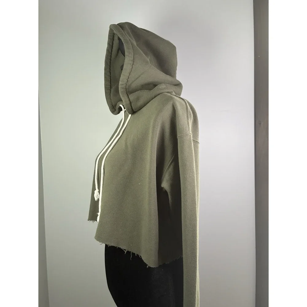 Wild Fable Womens Olive Green Cropped Hoodie‎ Raw Hem Pullover Sweatshirt Small - Picture 2 of 10